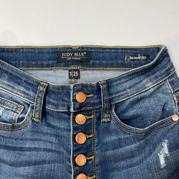 Judy Blue Distressed Skinny Woman’s Jeans High Rise Button Fly Sz 1 - Picture 5 of 13